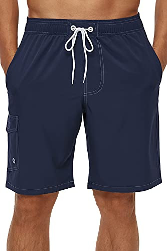 yuyangdpb Men's Quick Dry Swim Trunks Mesh Lining Beach Board Shorts with Pockets Navy 2XL