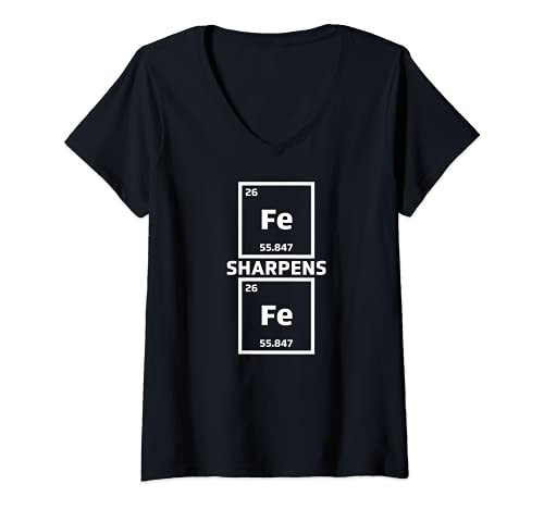 Womens Motivational Iron Sharpens Iron Periodic Elements Fe Gift V-Neck T-Shirt