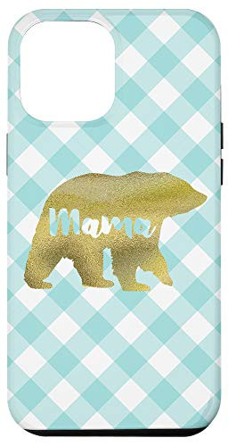 iPhone 12 Pro Max Yellow Mama Bear Check Pattern Teal White Case
