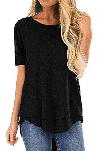 LaLaLa Women's Short Sleeve Round Neck Tops Casual Tunic Blouse Loose Shirt-XXL- A-Black-