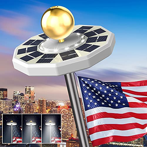 Hallomall Solar Flag Pole Light 76 LED Light 3 Modes Double-Sided Super Bright Flagpole Solar Nights Light for Most 15 to 25 ft Flag Pole Topper- IPX5 Waterproof Auto On/Off Night Lighting -76LED-