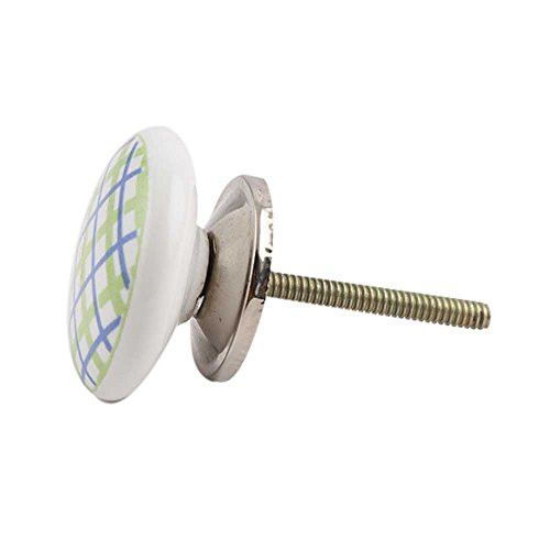 IndianShelf Handmade Ceramic Check Drawer Knobs Dresser Cabinet Door Kitchen Cupboard Pulls Handles -3.81 cm- Green- 2 Piece-