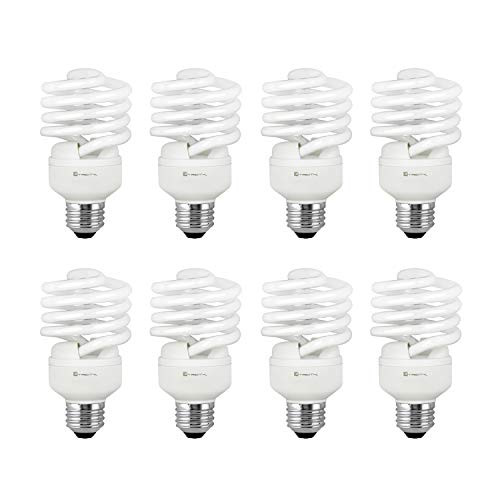 Compact Fluorescent Light Bulb T2 Spiral CFL, 5000k Daylight, 23W (100 Watt Equivalent), 1520 Lumens, E26 Medium Base, 120V, UL Listed (Pack of 8)