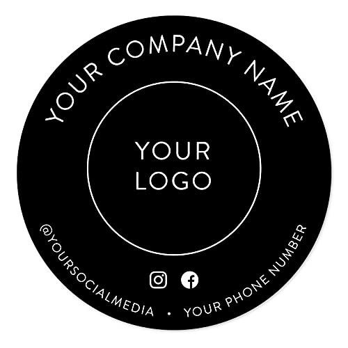 60-Pack Round Personalized Stickers - Custom Vinyl Sticker for Small Business Logo - Labels for Cafe- Boutique- Packaging- Handmade- Promotional Items -Black- 3x3-