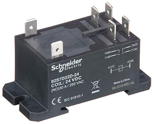 24V DC- 6-Pin Bottom Flange- Din Rail Enclosed Power Relay- Electrical Connection: 1/4 in Tab Termin - 1 Each