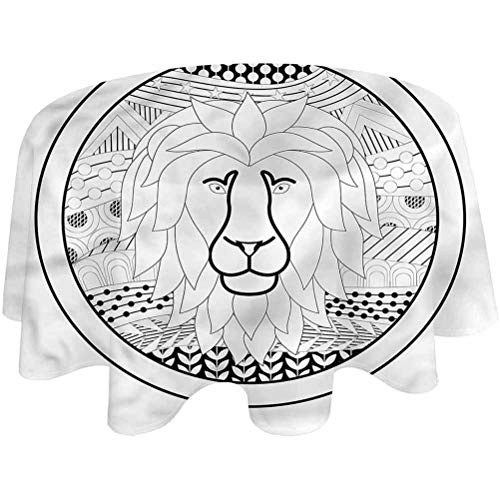 Outdoor Tablecloth Round Zodiac Leo Patio Table Cloth Geometric Circles Stripe for Kids and Birthday Parties Round-36 inch