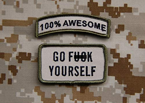 100 percent Awesome Tab  and  GO F Yourself Multicam Morale Patch Set US Army Seal