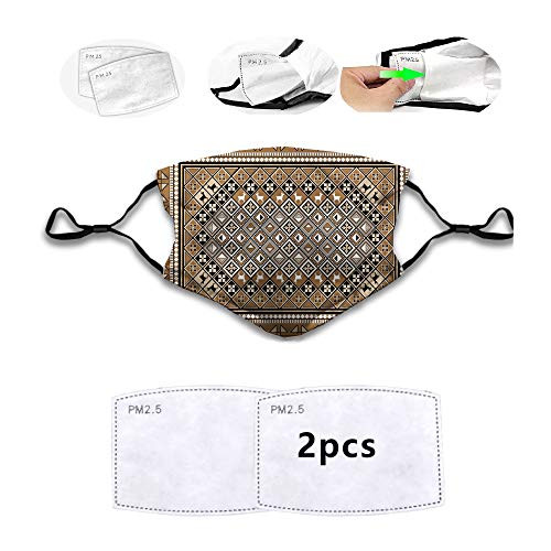 Made in USA Fashion Face mask-Geometrical Ethnic Eastern Frame with Diagonal Checks and Deer-Reusable Face Mask Balaclava Washable Outdoor Nose Mouth Cover for Children-S-