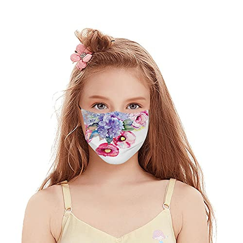 Funny Windproof Mask-Watercolor-Rose Lavender Flower Summer Petals Paintbrush Eco Botany Branches Paint-Printed Facial Decorations For Teens Kids-Multicolor