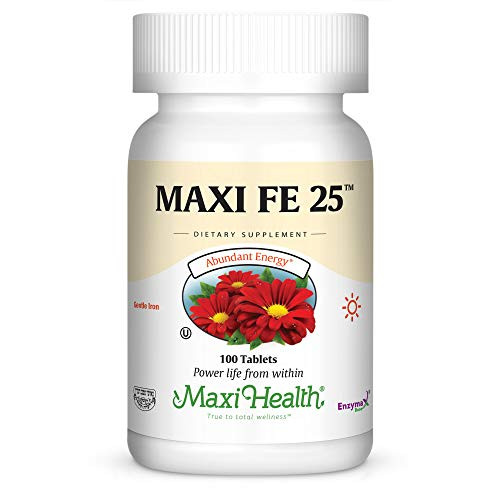 Maxi Health FE 25 - Gentle Iron - Ferrous Fumarate Supplement - 100 Tablets - Kosher -Pack of 2-