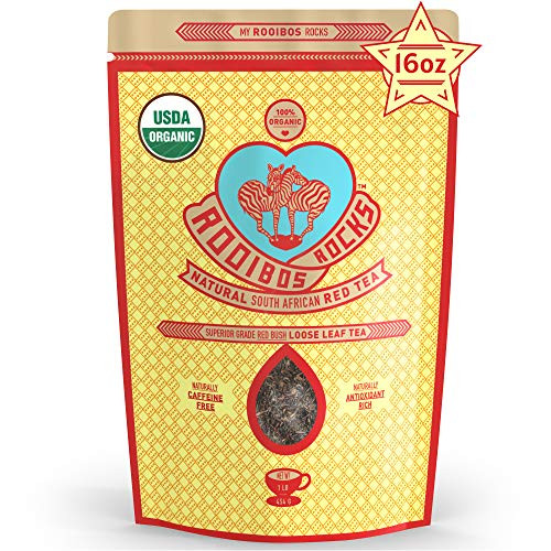Rooibos Rocks Loose Leaf Rooibos Tea - 16oz USDA Organic Naturally Caffeine-Free South African Original Red Bush Herbal Tea Bulk - Feel the Goodness- Keep Calm and boost your immuni-TEA.