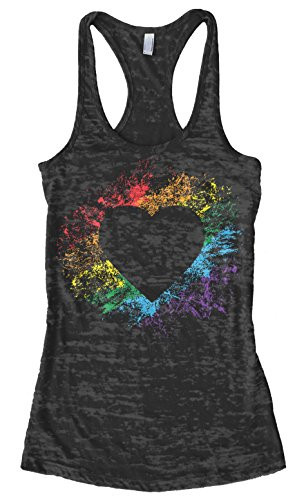 Threadrock Women's Rainbow Heart Burnout Racerback Tank Top M Black