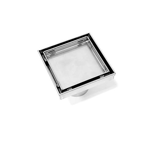 Bronstarz 4 Inch Square Center Shower Drain, Tile Drain, Shower Floor Drain for Bathroom,Kitchen,Balcony,Basement,Garage,Made of 100% Stainless Steel with Brushed Finish,Anti-Corrosion