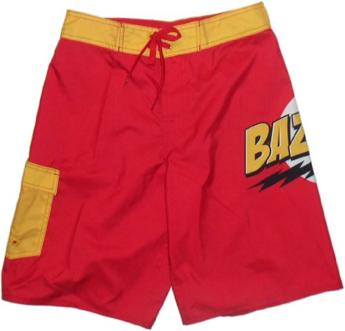 Bazinga - The Big Bang Theory Adult Board Shorts- Small Red