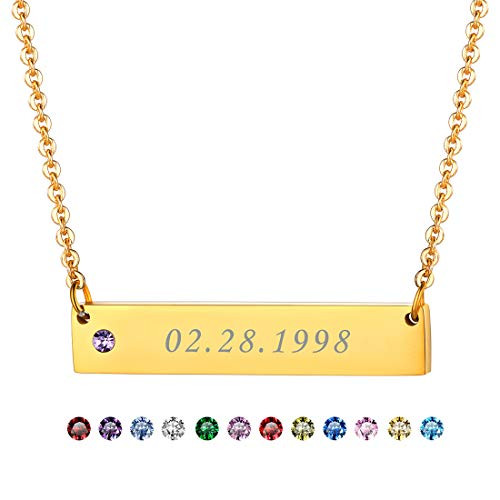 Birthstone Bar Necklace Personalized Birth Stone Pendant 18K Gold Plated Custom Choker Necklace-Personalized Valentines Gift for Her- Custom Engraving Horizontal Bar Birthstone Bar Necklace Personalized Birth Stone Pendant 18K Gold Plated Custom Choker Necklace-Personalized Valentines Gift for Her- Custom Engraving Horizontal Bar