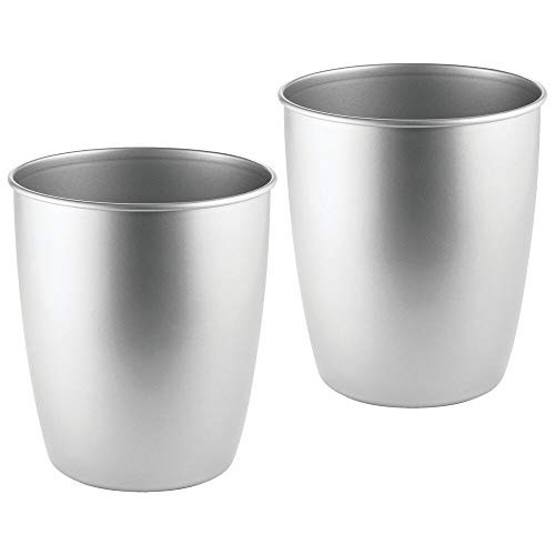 mDesign Round Metal Small Trash Can Wastebasket, Garbage Container Bin for Bathrooms, Powder Rooms, Kitchens, Home Offices - Durable Steel - 2 Pack - Chrome