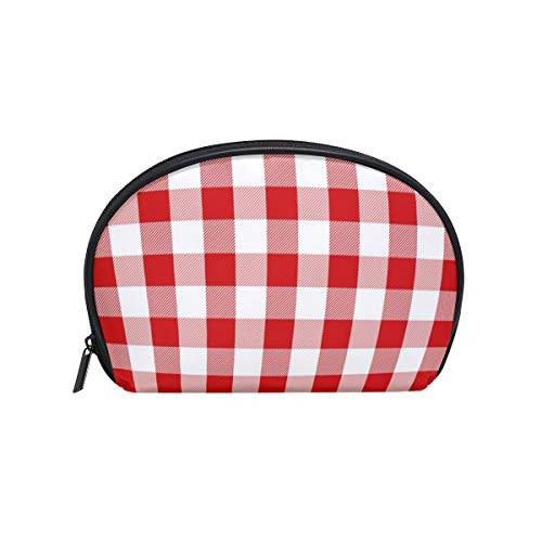 Women's Travel Rustic Red White Buffalo Check Plaid Print Cosmetic Bags Portable Makeup Clutch Pouch Small Cosmetic Bag and Toiletries Organizer Bag