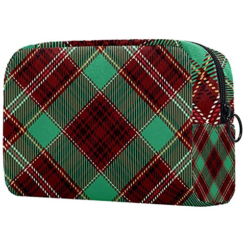 Women Makeup Bag-Cosmetic Storage Bag Green Red Black Line Plaid Check for Travel-Cosmetics Organizer Women Makeup Bag-Cosmetic Storage Bag Green Red Black Line Plaid Check for Travel-Cosmetics Organizer