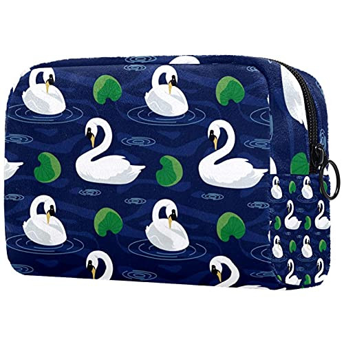 Women Makeup Bag-Cosmetic Storage Bag Swan Swimming In The Lotus Pool Night for Travel-Cosmetics Organizer Women Makeup Bag-Cosmetic Storage Bag Swan Swimming In The Lotus Pool Night for Travel-Cosmetics Organizer