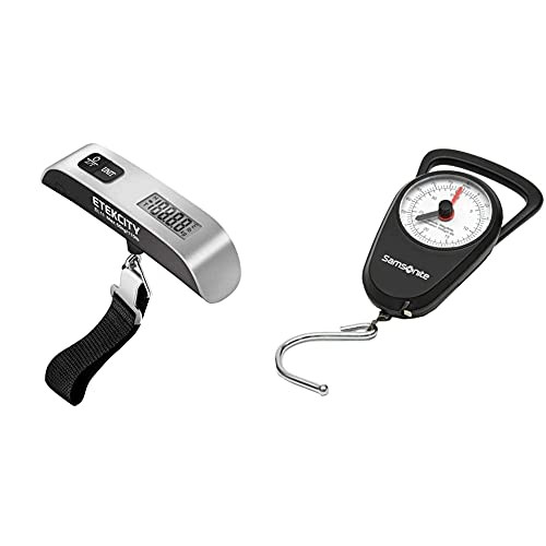 Etekcity Luggage Scale- Digital Portable Handheld Suitcase Weight for Travel with Rubber Paint- Temperature Sensor- 110 Pounds- Battery Included  and  Samsonite Manual Luggage Scale- Black- One Size