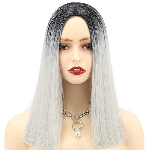 Ombre Grey Wig Bob Straight Middle Part Short Grey Wig Bob Straight Shoulder Length Ombre Grey Wig For Women Party Wig-Ombre Grey Wig- Ombre Grey Wig Bob Straight Middle Part Short Grey Wig Bob Straight Shoulder Length Ombre Grey Wig For Women Party Wig-Ombre Grey Wig-