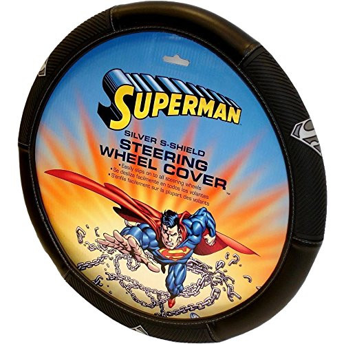 Superman Gray Silver Shield Black Car Truck Steering Wheel Cover Universal Fit