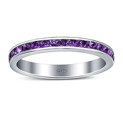 Blue Apple Co. Simulated Amethyst Cubic Zirconia Size-10 Full Eternity Stackable Band Round Simulated Cubic Zirconia 925 Sterling Silver