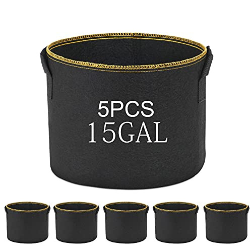 Grow Bags 15 Gallon- 5 Packs Fabric Pots Vegetable/Flower/Plant Growing Bags Thickened Nonwoven Fabric Pots Planter with Reinforced Handles Grow Bags 15 Gallon- 5 Packs Fabric Pots Vegetable/Flower/Plant Growing Bags Thickened Nonwoven Fabric Pots Planter with Reinforced Handles