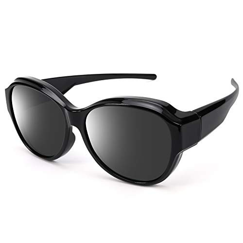 Leoidou Oversized Fit Over Sunglasses Wear Over Glasses for Women and Men with Polarized and UV400 Protection -Black- Black-