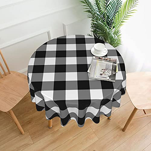 Black White Buffalo Plaid Round Tablecloth 60 Inch Buffalo Check Outdoor Dining Table Cover Coffee Tablecloth Waterproof Wrinkle Resistant Washable Fabric Table Cloth for Dining Room Party Picnic
