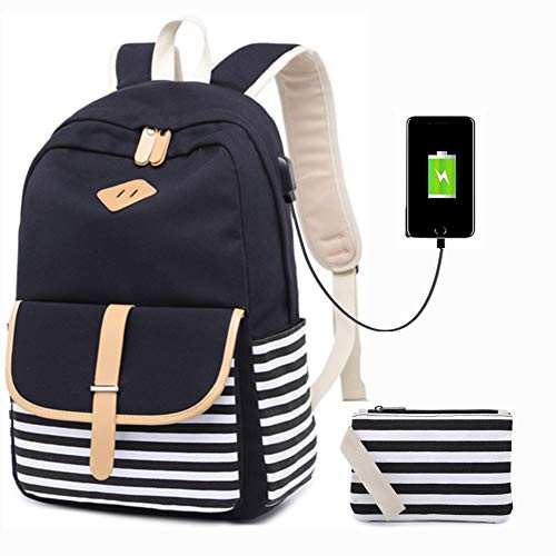 Canvas School Backpack USB College Bookbag 15.6 inch Laptop Backpack with USB Charging Port Canvas School Backpack USB College Bookbag 15.6 inch Laptop Backpack with USB Charging Port