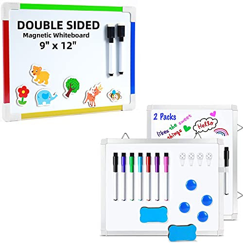 2 Pack 11" x 14" White Boards  Plus  Colored Frame Magnetic Dry Erase Lap Boards 9 X 12 Inches