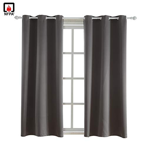 BEGOODTEX Inherent Flame Fire Retardant Blackout Curtains, Grey, 42W by 63L inch, 1 Panel