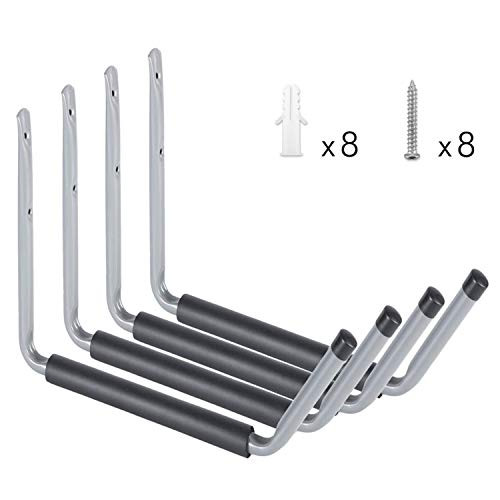 Garage Indoor Kayak Storage Hooks Heavy Duty, Wall Mounted Canoe Utility Rack Hanger for Ladder, Folding Chairs, Bike, Tools, Boat, Surfboard, Paddleboard, Snow Board and Ski Board(4 Pack- Gray) Garage Indoor Kayak Storage Hooks Heavy Duty, Wall Mounted Canoe Utility Rack Hanger for Ladder, Folding Chairs, Bike, Tools, Boat, Surfboard, Paddleboard, Snow Board and Ski Board(4 Pack- Gray)