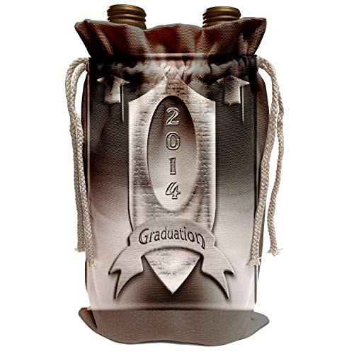 3dRose Beverly Turner Graduation Design - Graduation Caps and 2014 on Shield with Banner- Silver - Wine Bag -wbg-180913-1-