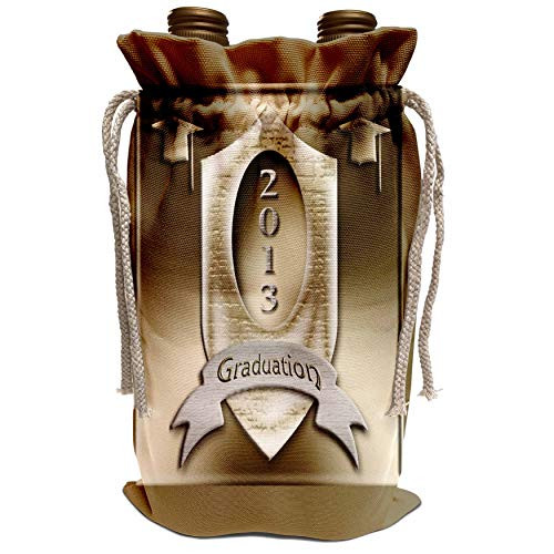 3dRose Beverly Turner Graduation Design - Class of 2013 Shield and Caps on Gold - Wine Bag -wbg-99006-1-