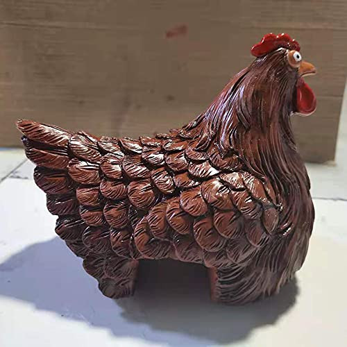 SIZHINAI Polyresin Hen Statue- Hen Chicken Animal Ornaments Farm Animal Collectable Garden Sculptures Garden Decor Animals Resin Decorative Statues for Garden Ladder Decoration