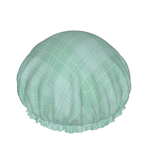 Mint Green Check Shower Caps- Bath Cap for Men And Women Waterproof Double Layer Reusable Elastic Bath Caps Shower Cap for All Hair Lengths