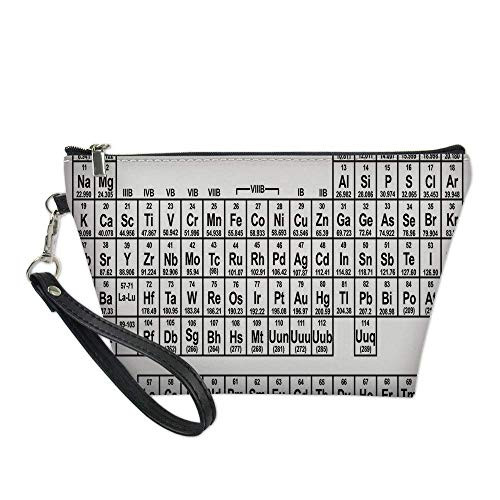Periodic Table Useful Cosmetic Bag-Monochrome Simple Science Chemistry Elements for Students Class Image for Travel-for Women Makeup Bags Pouch Purse Handbag Organizer