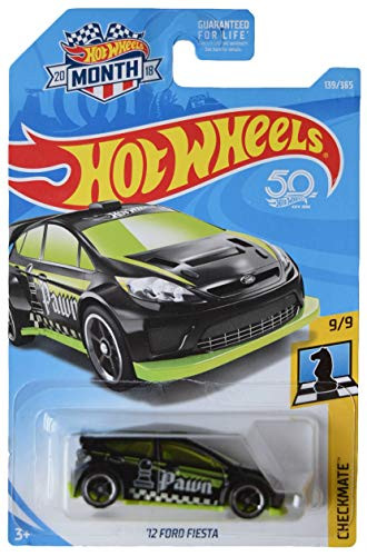 DieCast Hotwheels '12 Ford Fiesta 139/365 -Black- 2018 Month Card-- Checkmate Series