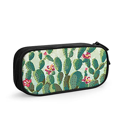 Cute Succulents Cactus- Graphic Hawaii Plant- Tropical Desert Blossom Hibiscus Pencil Case- Big Capacity Pen Case Desk Organizer with Zipper for School  and  Office Supplies - 8.3X4X2 Inches