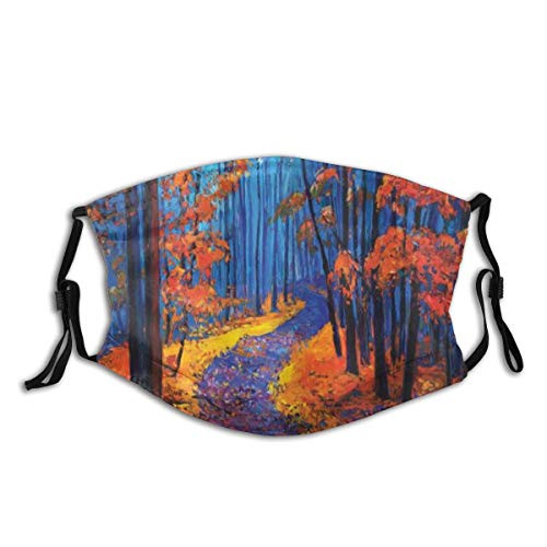 Janrely Reusable Washable Facial Polyester Covering for Adult Country Dark and Deep in The Forest in Fall Autumn Season Calm Nature Art Paint Windproof Anti-Dust Mouth Bandanas Neck Gaiter