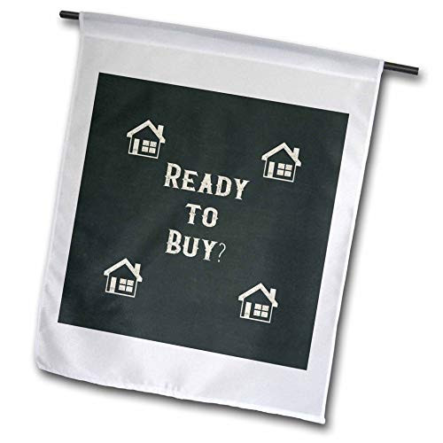 3dRose Beverly Turner Real Estate Client Relations Design - Ready to Buy?- Houses- Chalkboard Look- Black and Off White - 12 x 18 inch Garden Flag -fl-313288-1-
