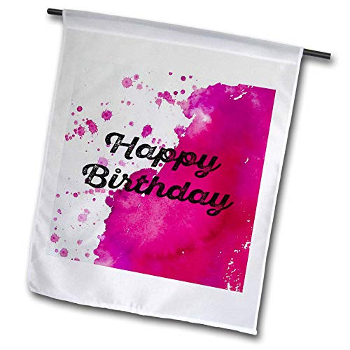 3dRose Happy Birthday with a Pink Watercolor Paint Splotch as Background. - Flags -fl-326856-1-