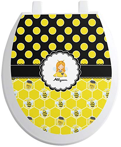 YouCustomizeIt Honeycomb- Bees  and  Polka Dots Toilet Seat Decal - Round -Personalized-