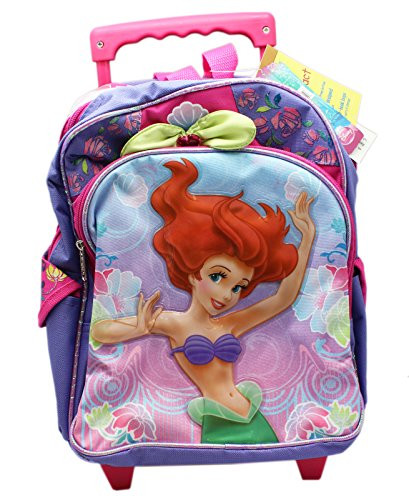 Disney's The Little Mermaid Ariel Purple and Pink Colored Rolling Kids Backpack (12in)
