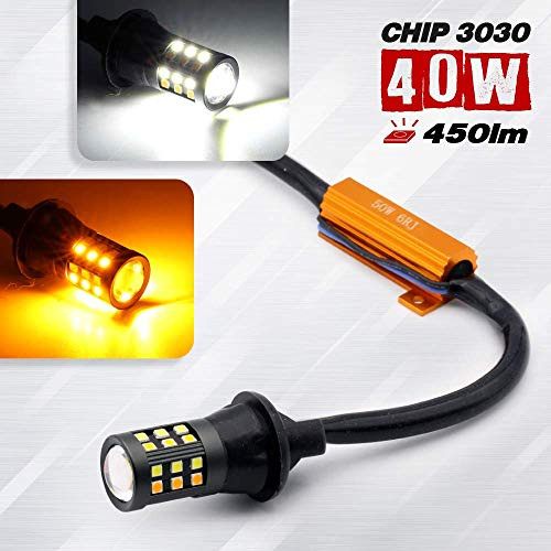 2 Bulbs Error-Free 7443 Type-2 Switchback Turn Signal/DRL LED Light Bulb (3157/7443/1157) (7443, White/Amber)