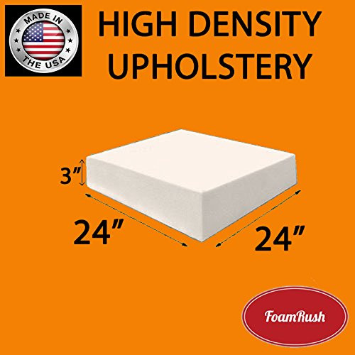 FoamRush 3" H x 24" W x 24" L Upholstery Foam Cushion High Density (Chair Cushion Square Foam for Dinning Chairs, Wheelchair Seat Cushion Replacement)