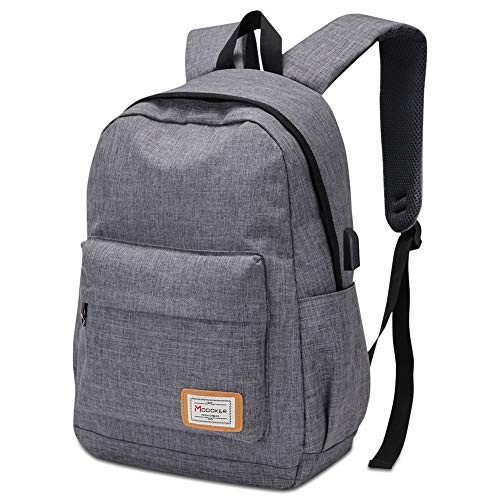 Modoker Travel Laptop Backpack College Bookbag with USB Charging Port, Slim Backpack Campus School Bookbag Purse Travel Daypack for Women Men, Grey