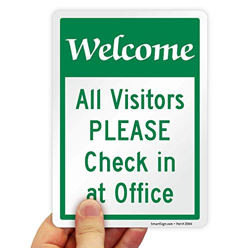 SmartSign "Welcome - All Visitors Please Check in at Office" Label - 5" x 7" Laminated Vinyl